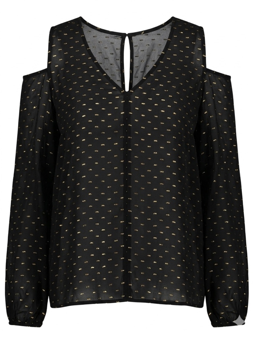 Silk Gold Metallic Dot Cold Shoulder Witchy Sheer Goth Chic H&M Blouse Top Sz 10